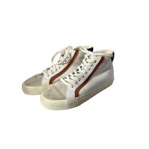 Madewell MWL High Top Sneakers White Leather Suede Brown Accents Size W 8 M 6.5